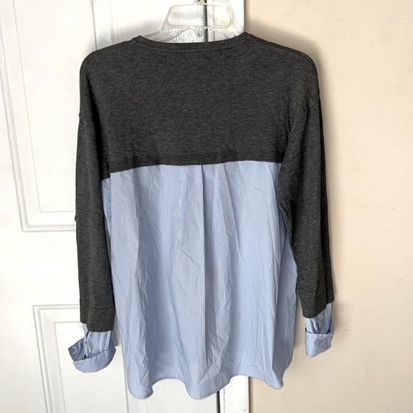 J’Envie Mix Media Gray Blue stripes Shirt Size XS - Picture 3 of 10